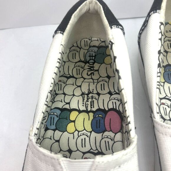 Toms Boardwalk Venice Canvas Platform Slip Ons Flats White Black Monogram Womens - Picture 6 of 10